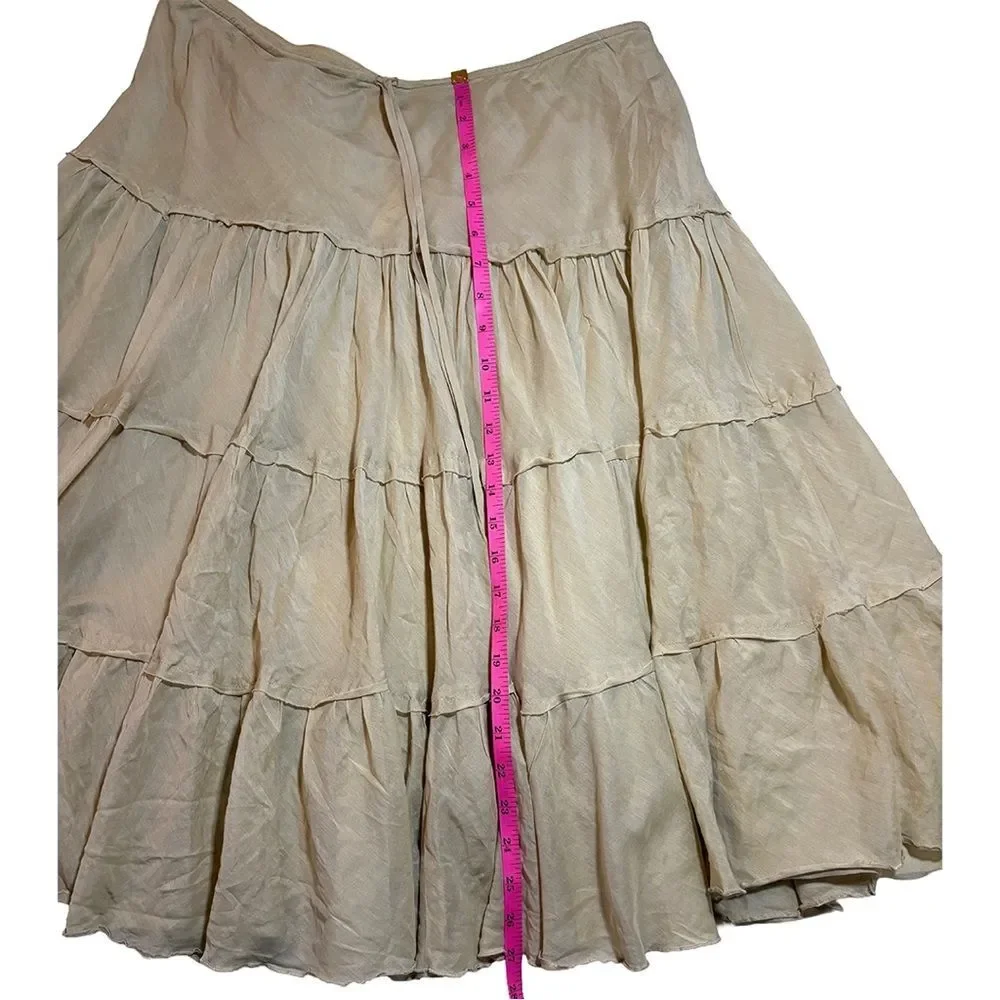 Express Tiered Silk & Cotton Skirt | Beaded Tie Waist | Size Medium | NWT